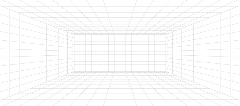 abstract 3d grid room structure wireframe template design