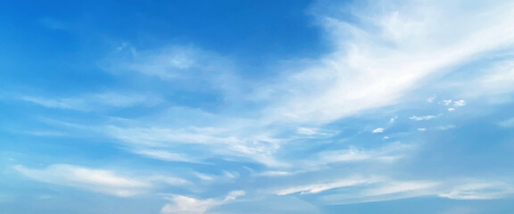 Naklejka na ściany i meble Blue sky clouds background, beautiful landscape with clouds and sky, beautiful blue sky clouds for background. Panorama of sky, white cumulus clouds formation in blue sky. 