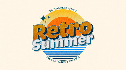 Retro summer vintage editable text effect, template 3d style