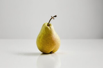 fresh ripe pear on a clean white table. Generative AI