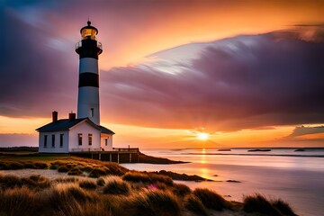 Naklejka premium lighthouse at sunset