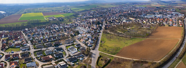 Aerial view around the old town of Nordheim on an early spring day	
