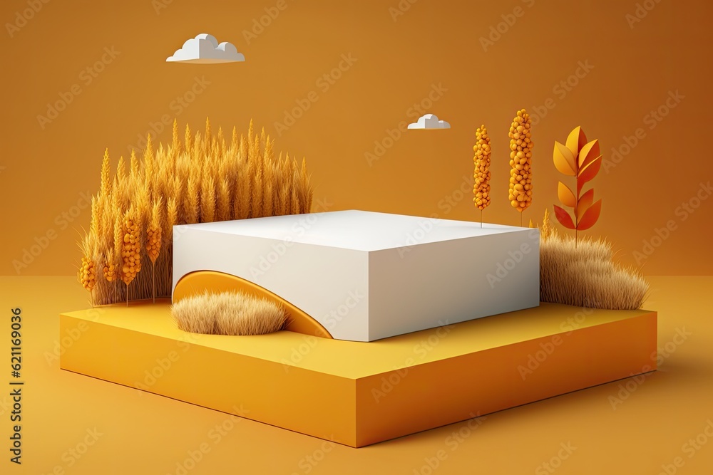 Poster rustic wooden table decorated with colorful autumn leaves. generative ai