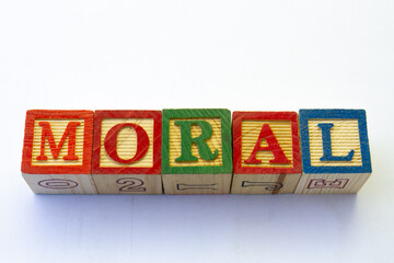 The term moral visually displayed on a clear background with copy space