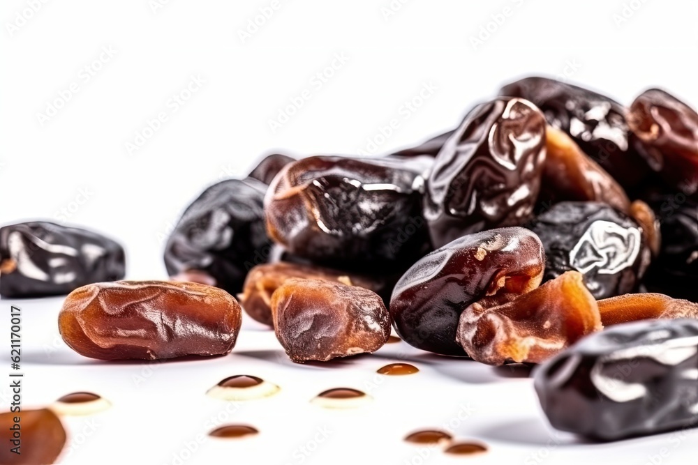 Poster heap of dried grapes on a clean surface. generative ai