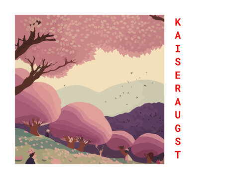 Kaiseraugst: Vintage artistic travel poster with a Swiss scenic panorama and the title Kaiseraugst