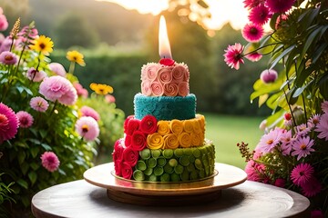beautiful  birthday cake with flower generated by AI tool 