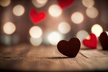 Obraz premium rustic wooden heart decoration on a wooden table. Generative AI
