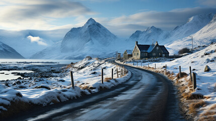 Road leading into the distance in Scottish Highland winter landscape