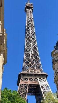 Eiffel Tower, Paris, Overview upward. High quality 4k footage