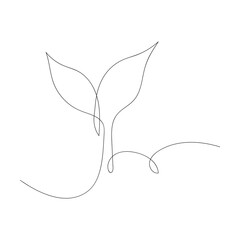 Single continuous line art growing sprout. Plant leaves. vector illustration