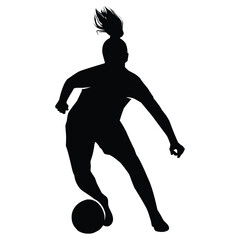 Collection of black silhouettes of soccer players. Shadows of the footballers on a white background. Sports illustrations.