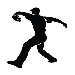 Fototapeta na wymiar Baseball player silhouette vector, Softball silhouette pose collection