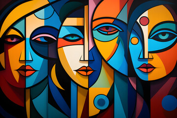 Colourful abstract face collage segmentation art