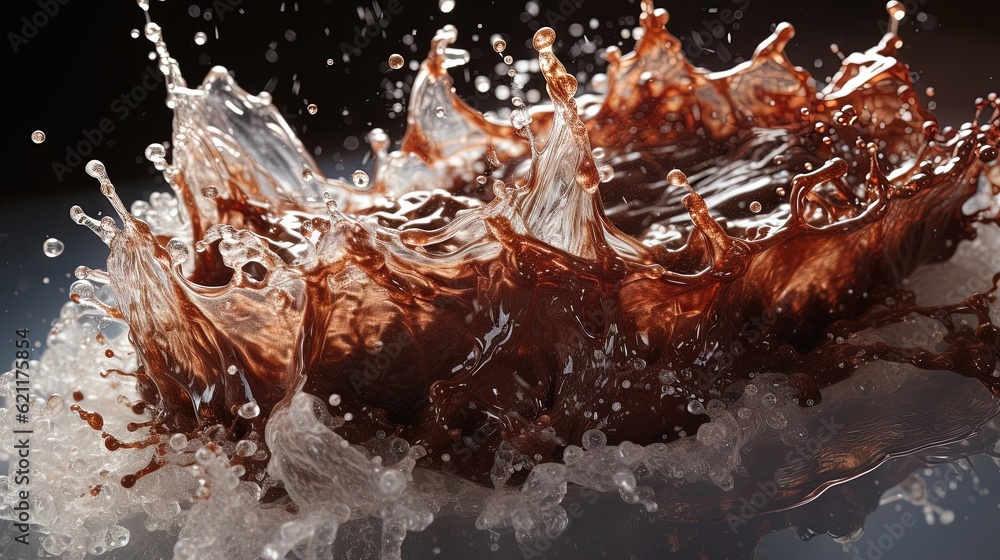 Poster a close up of water splashing on top of ice. generative ai