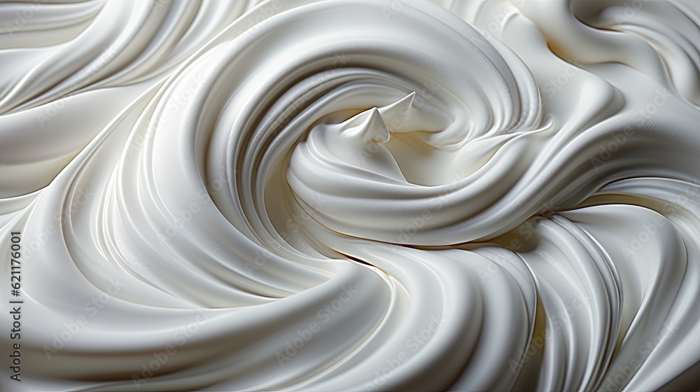 Poster a close up view of a white swirly substance with a black background. generative ai