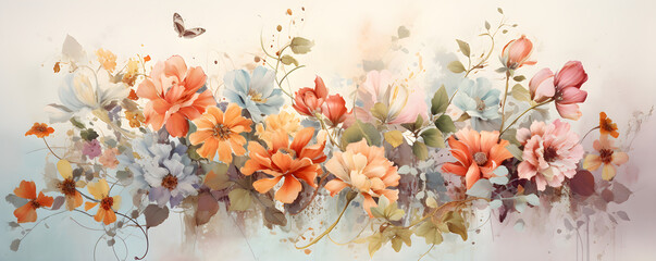 colourful flowers painting in the style of painterly fresco