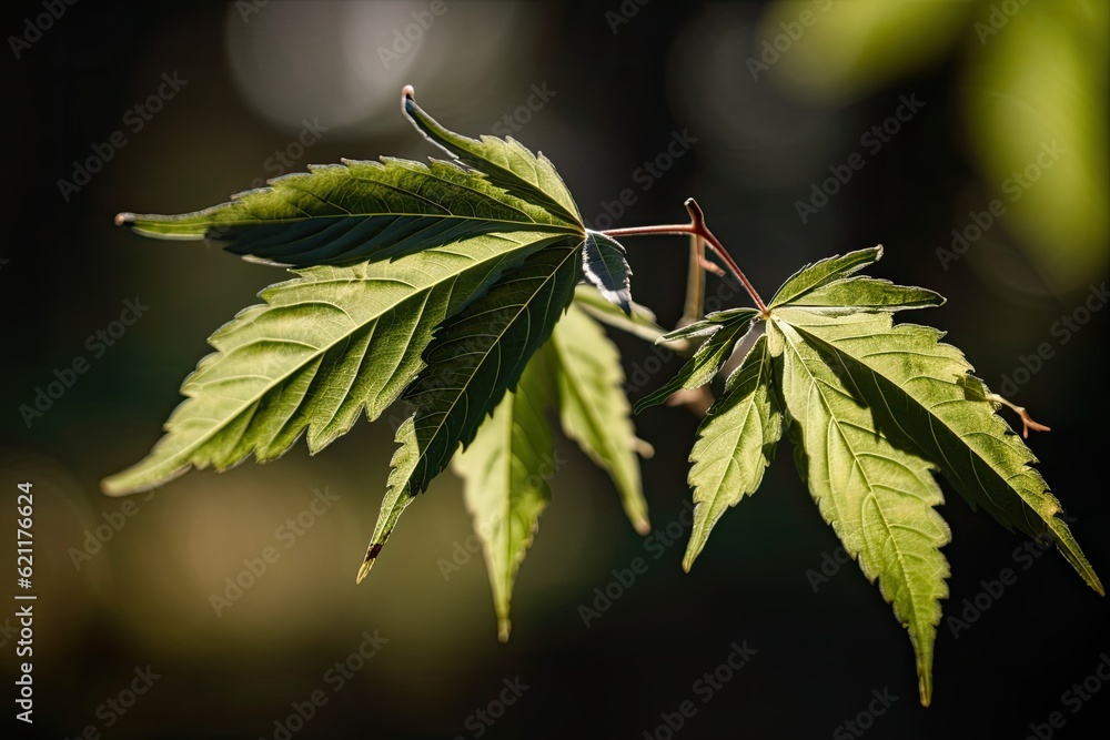 Aufkleber close-up view of a green leaf on a tree. generative ai