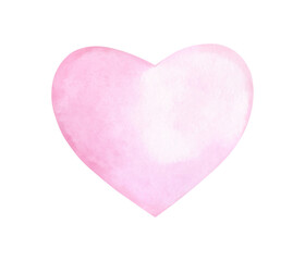 Watercolor pink heart. Hand drawn in watercolor on paper. Element for the holiday, decoration and design, isolated on a white background. Delicate Valentine.