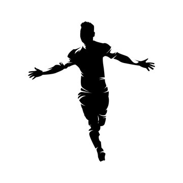 Soccer player celebrating goal silhouettes on white background isolated vector illustration