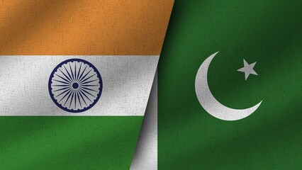 Pakistan and India Realistic Two Flags Together, 3D Illustration