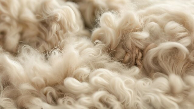 close up of white raw sheep wool texture