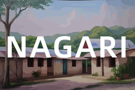 Beautiful Watercolor Painting Of An Indian Scene With The Name Nagari In Andhra Pradesh