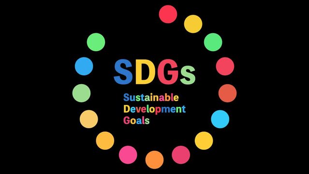 SDGsのロゴとカラードットが一つずつ表れて消えていくループアニメーション