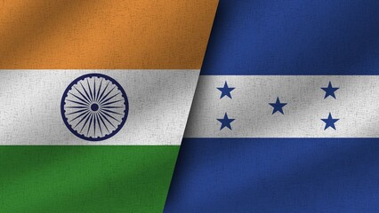 Honduras and India Realistic Two Flags Together, 3D Illustration
