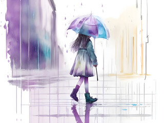 Discover captivating watercolor paintings of girls in the rain on Adobe Stock. Add a touch of artistry to your projects with stunning visuals depicting the beauty and emotion of rainy scenes. 