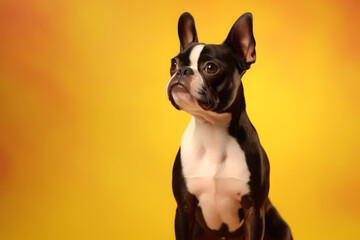 Cute Boston terrier in nature, national geography, Wide life animals. AI Generated.
