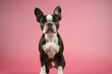 Cute Boston terrier in nature, national geography, Wide life animals. AI Generated.