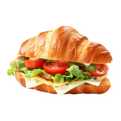 Freshly baked ham and cheese croissant on transparent background Remove png created with Generative AI, Clipping Path.