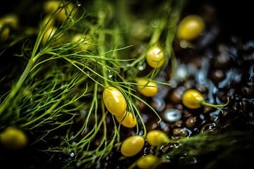 yellow berries resting on a bed of green grass. Generative AI