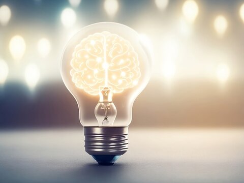 bombilla con cerebro en bokeh