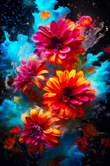 Fototapeta na wymiar Group of colorful flowers floating in the air on top of body of water. Generative AI.