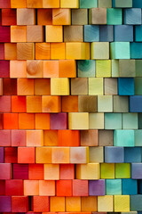 Multicolored wall made up of wooden planks with different colors. Generative AI.