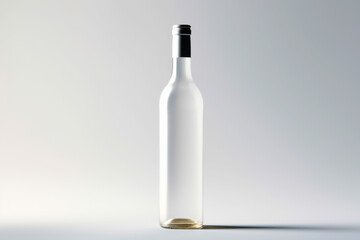 White bottle with black cap on white surface with shadow on the floor. Generative AI.