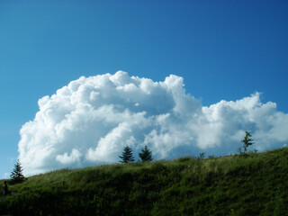 草原で湧き上がるように見える雄大雲
