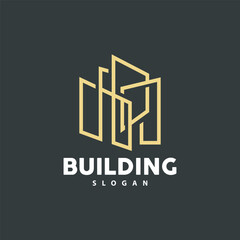 Building Logo, Vector For Building Construction, Premium Simple Line Design