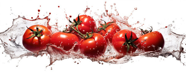 Fototapeta na wymiar Photo of red tomatoes in splashes of water. generative ai