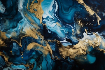Fototapeta na wymiar Abstract blue and gold alcohol ink art background. 
