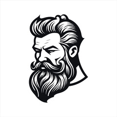 Stylish barber shop logo featuring a dashing man with a beard and mustache.
