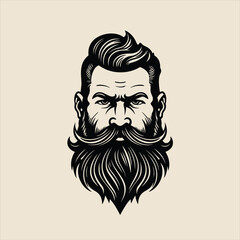 Stylish barber shop logo featuring a dashing man with a beard and mustache. - obrazy, fototapety, plakaty