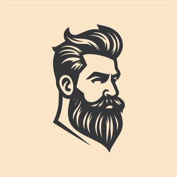 Stylish barber shop logo featuring a dashing man with a beard and mustache.