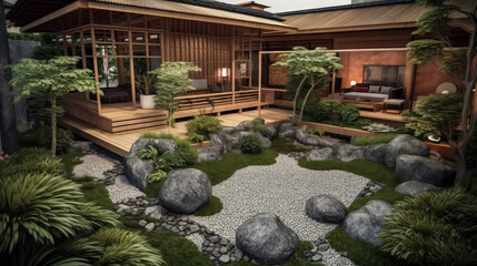 Japan Culture Home and Garden Concept: Embracing the Timeless Elegance and Tranquility of Japanese Aesthetics, Creating a Harmonious Fusion of Indoor and Outdoor Spaces