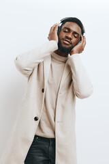 man cheerful african music fashion background dj african headphones american guy portrait black