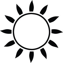 Sun icon black outline drawing or doodle logo sunlight sign symbol weather clouds element cartoon style vector illustration
