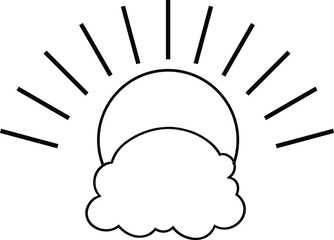 Sun icon black outline drawing or doodle logo sunlight sign symbol weather clouds element cartoon style vector illustration