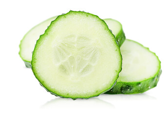 cucumber slices on a white isolated background, front view